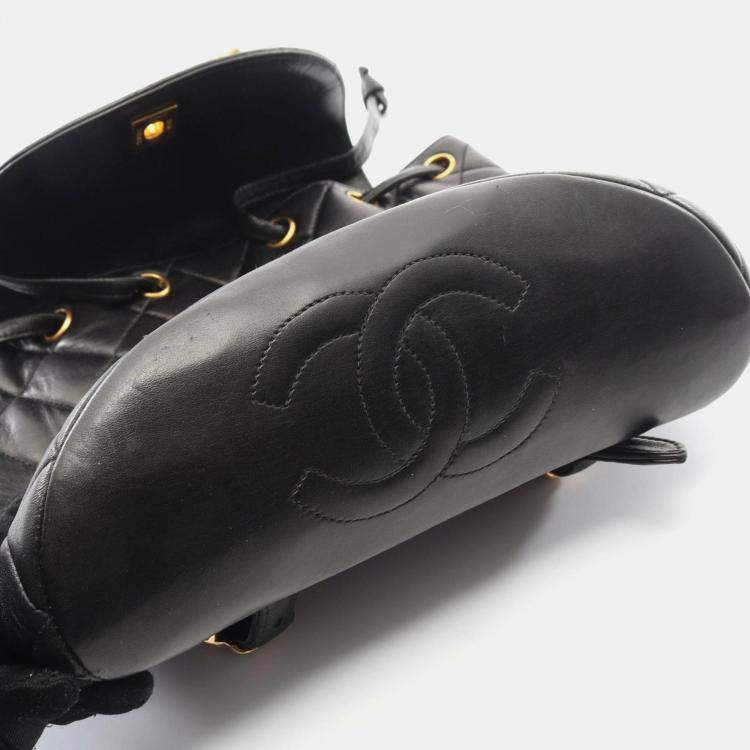 Pre Owned Chanel Matelasse Backpack Bag In Lambskin Leather Black