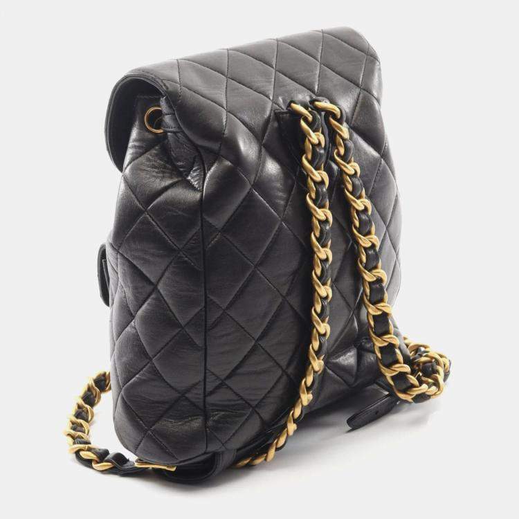 Pre Owned Chanel Matelasse Backpack Bag In Lambskin Leather Black