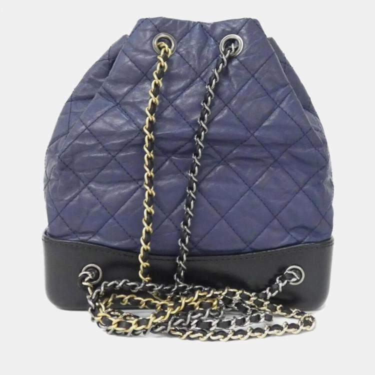 Pre Owned Chanel Gabriel Line Black, Navy Blue Calf Leather Backpack