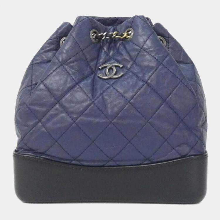 Pre Owned Chanel Gabriel Line Black, Navy Blue Calf Leather Backpack