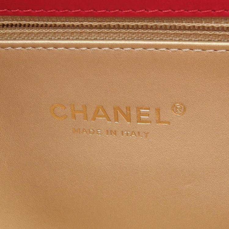Pre Owned Chanel Matelasse Top Handle Shoulder Bag In Lambskin Leather Red