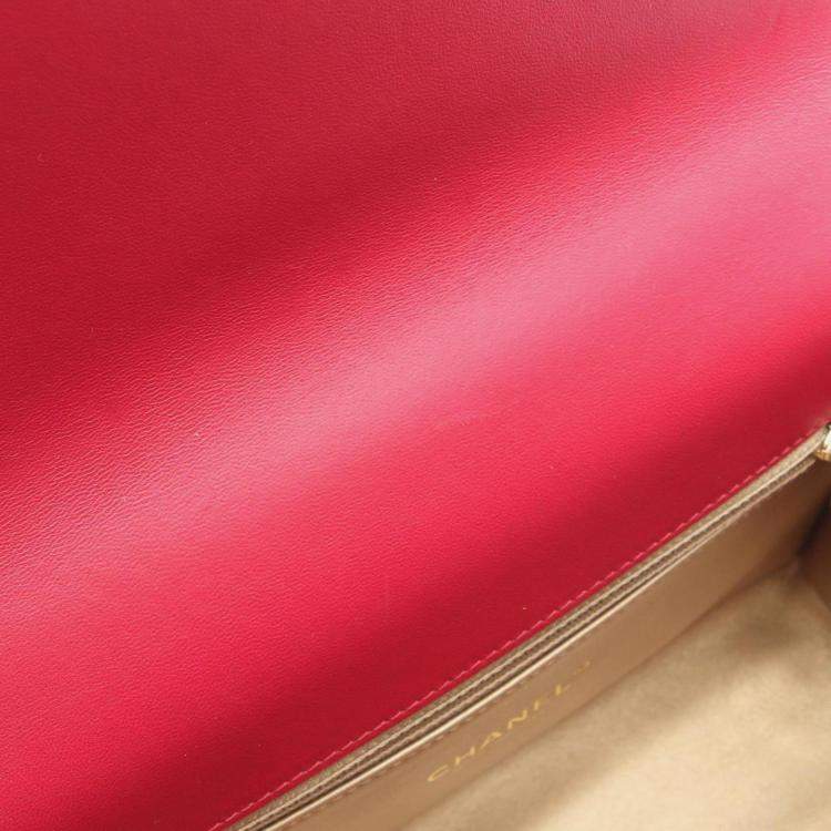 Pre Owned Chanel Matelasse Top Handle Shoulder Bag In Lambskin Leather Red