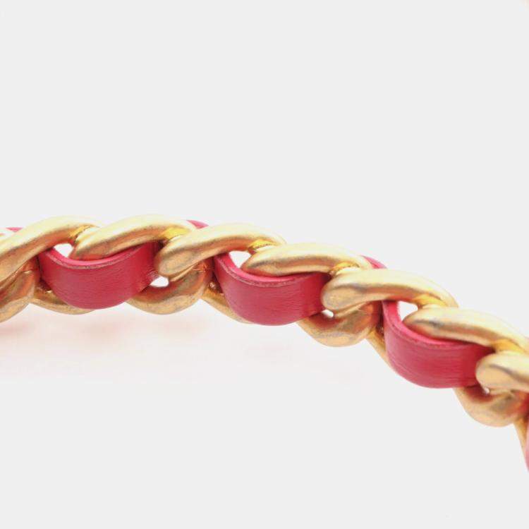 Pre Owned Chanel Matelasse Top Handle Shoulder Bag In Lambskin Leather Red