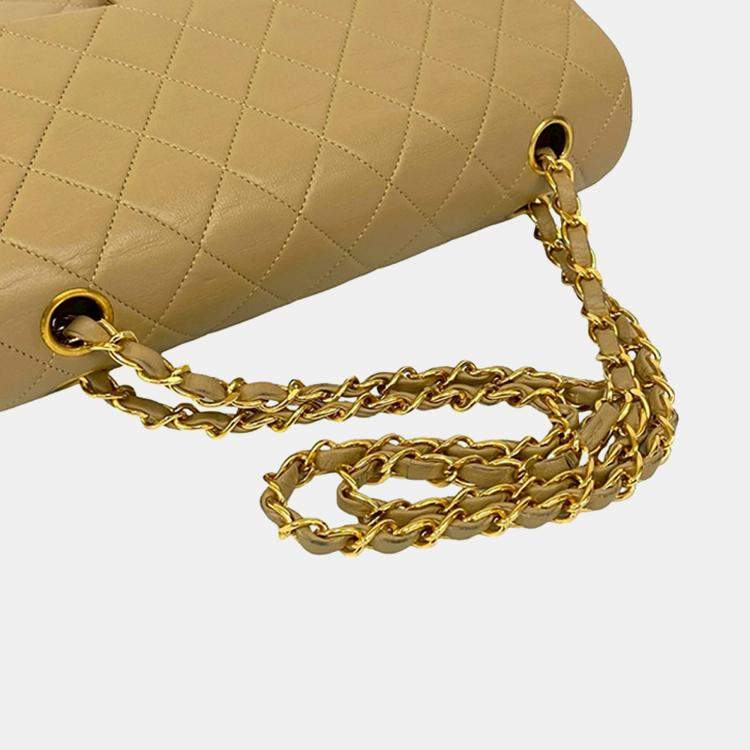 Pre Owned Chanel Brown Medium Classic Lambskin Double Flap