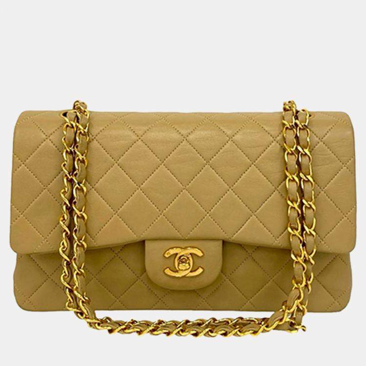 Pre Owned Chanel Brown Medium Classic Lambskin Double Flap