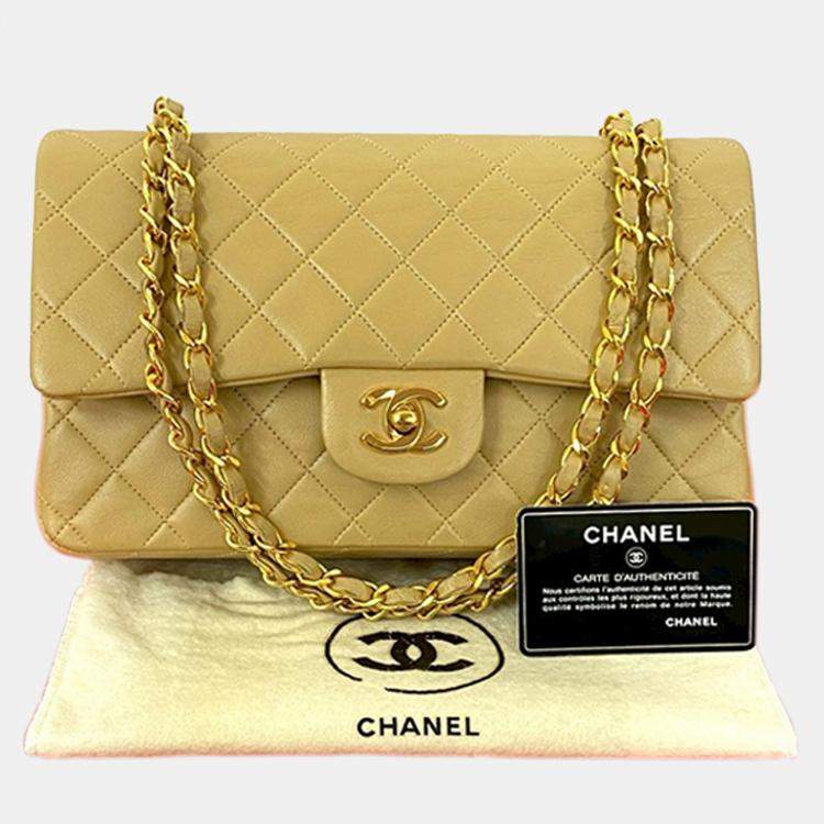 Pre Owned Chanel Brown Medium Classic Lambskin Double Flap