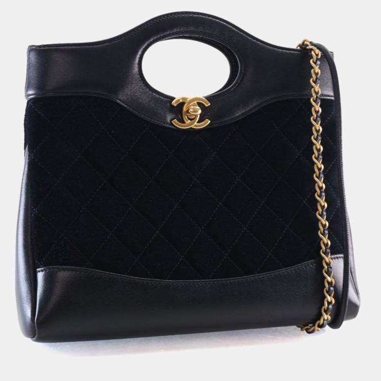 Pre Owned Chanel Mini Black Suede 31 Shopping Bag GHW