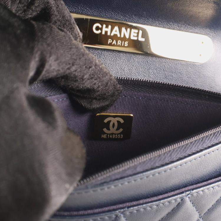 Pre Owned Chanel Navy Blue Lambskin Top Handle Wallet On Chain (WOC)