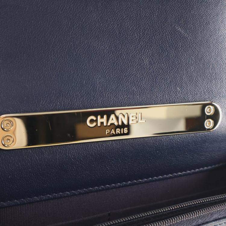 Pre Owned Chanel Navy Blue Lambskin Top Handle Wallet On Chain (WOC)