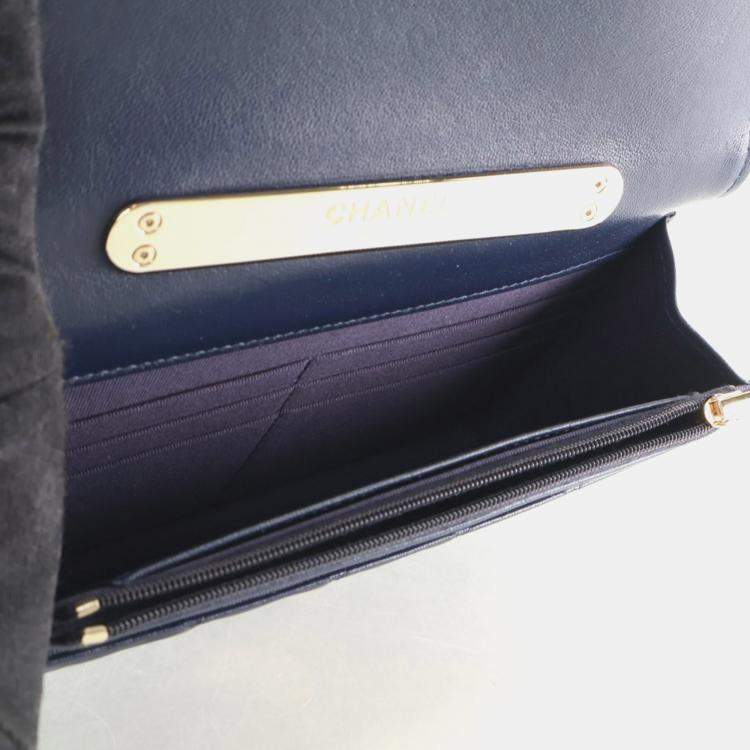 Pre Owned Chanel Navy Blue Lambskin Top Handle Wallet On Chain (WOC)