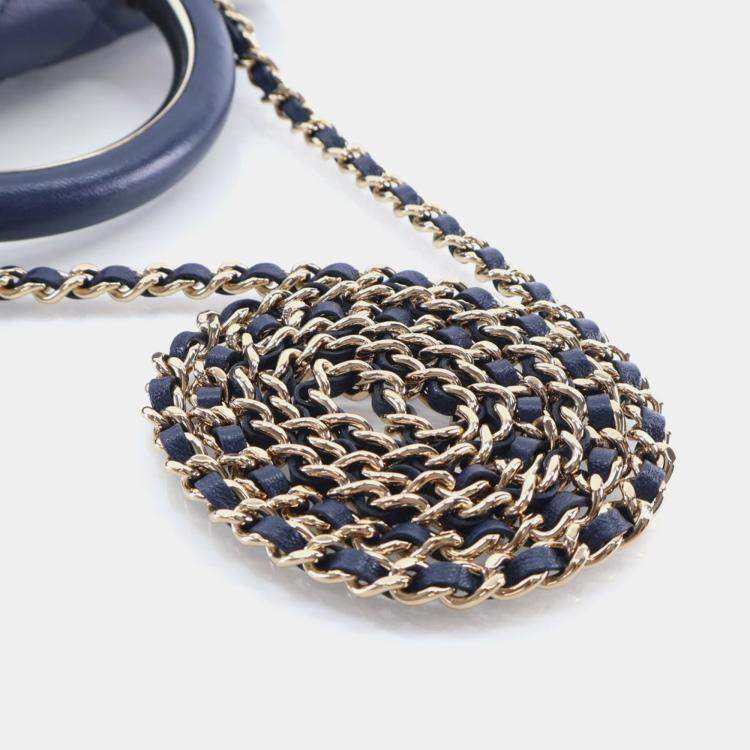 Pre Owned Chanel Navy Blue Lambskin Top Handle Wallet On Chain (WOC)