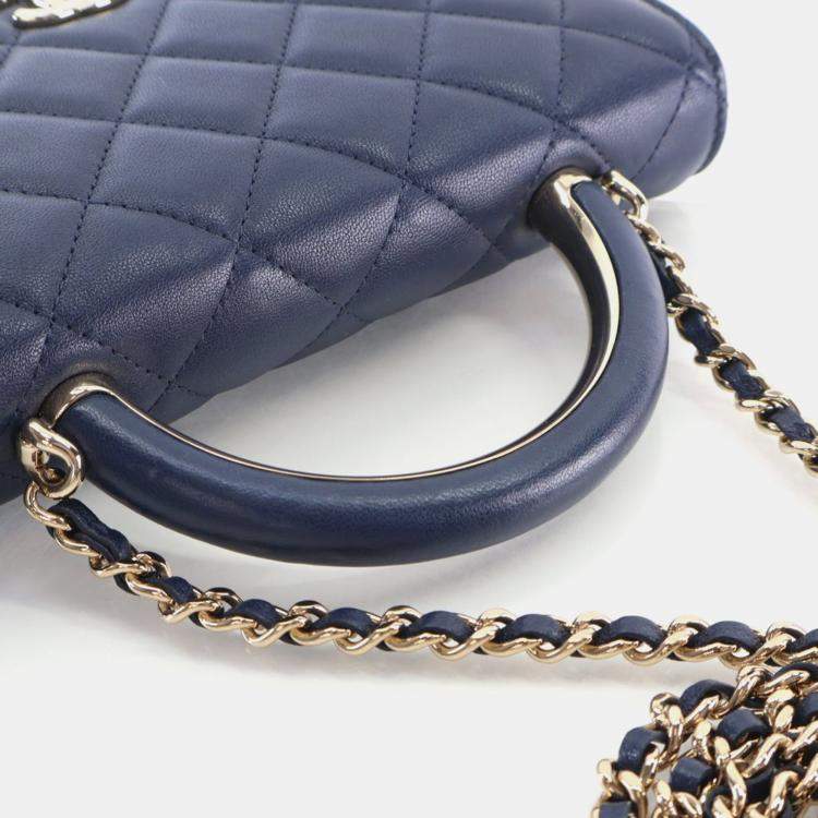 Pre Owned Chanel Navy Blue Lambskin Top Handle Wallet On Chain (WOC)