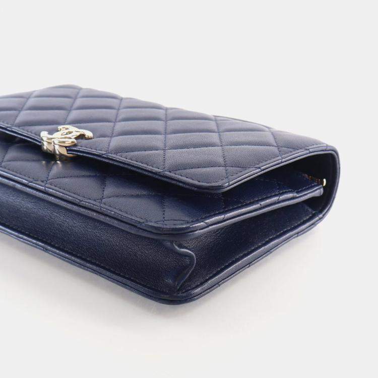 Pre Owned Chanel Navy Blue Lambskin Top Handle Wallet On Chain (WOC)