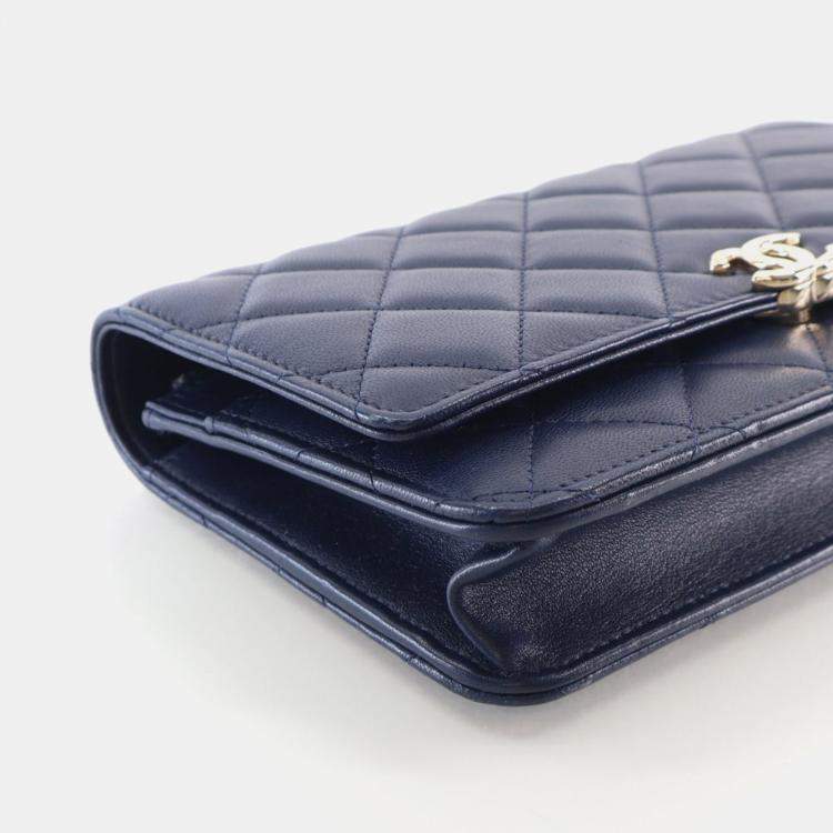 Pre Owned Chanel Navy Blue Lambskin Top Handle Wallet On Chain (WOC)