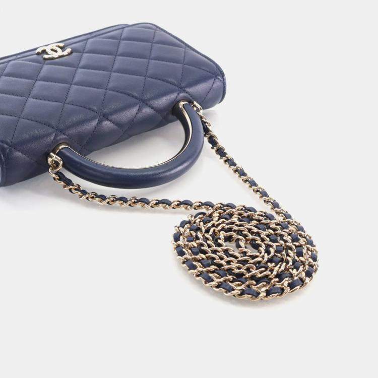 Pre Owned Chanel Navy Blue Lambskin Top Handle Wallet On Chain (WOC)