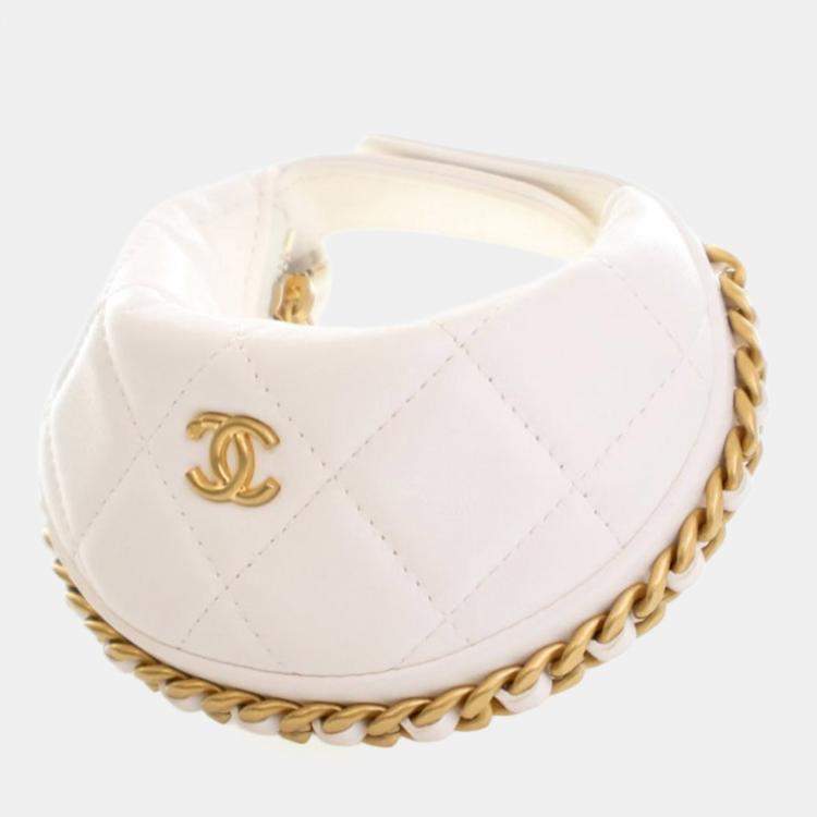 Pre Owned Chanel Mini Crumpled White Calfskin Pouch