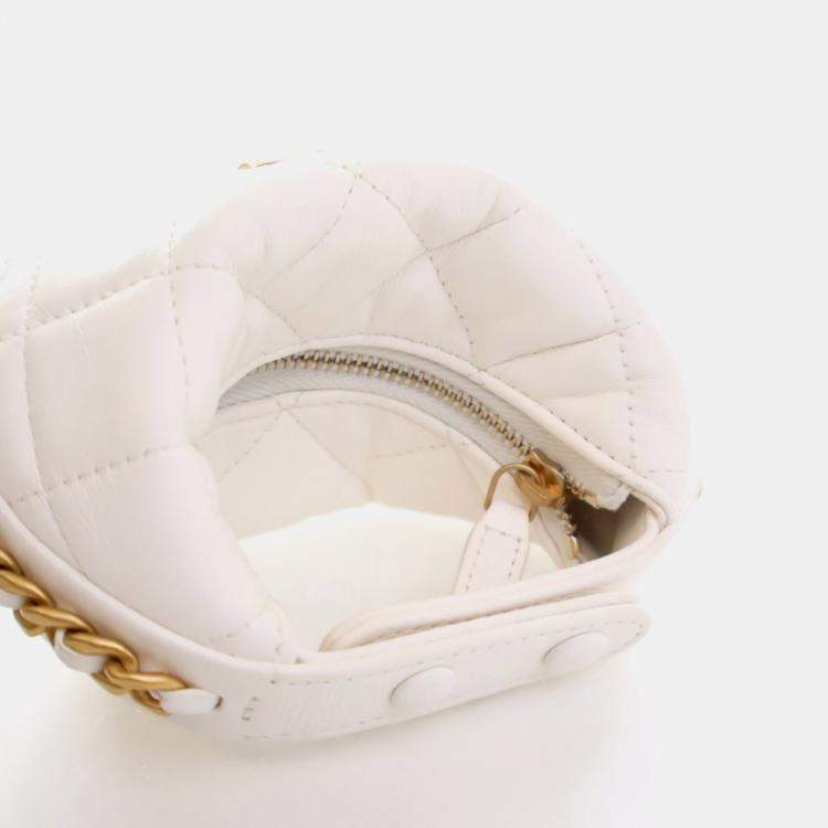 Pre Owned Chanel Mini Crumpled White Calfskin Pouch