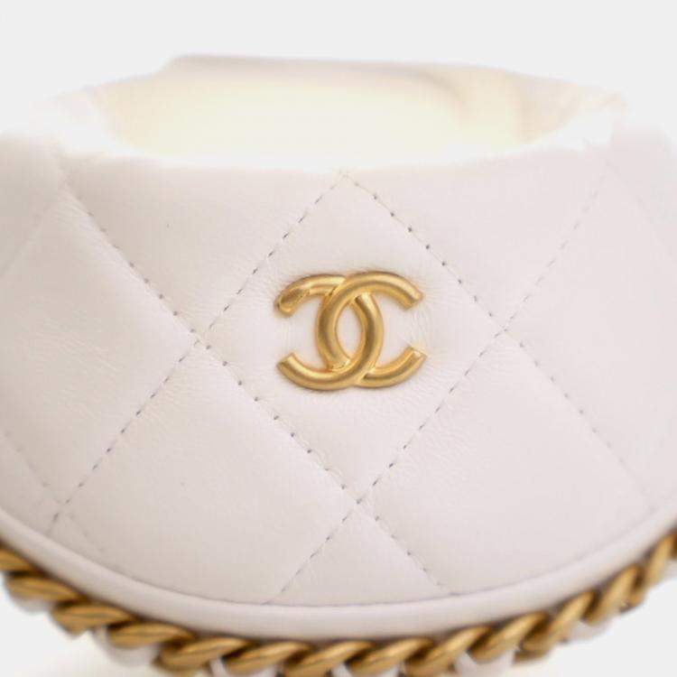 Pre Owned Chanel Mini Crumpled White Calfskin Pouch