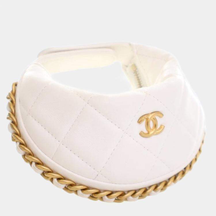 Pre Owned Chanel Mini Crumpled White Calfskin Pouch