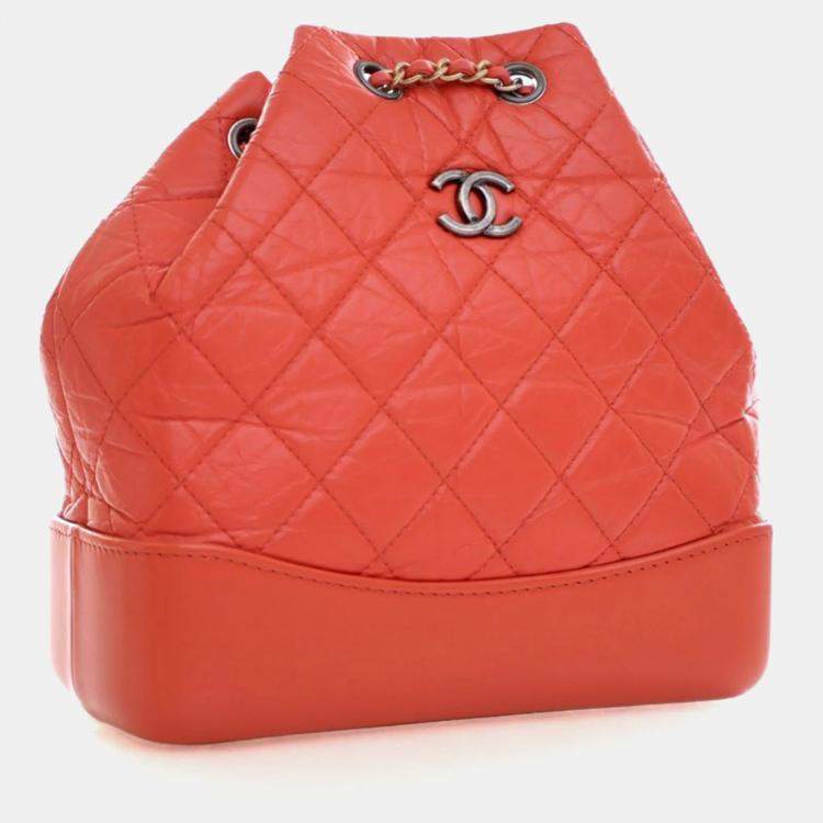 Pre Owned Chanel Crumpled Red Calfskin Gabrielle Backpack