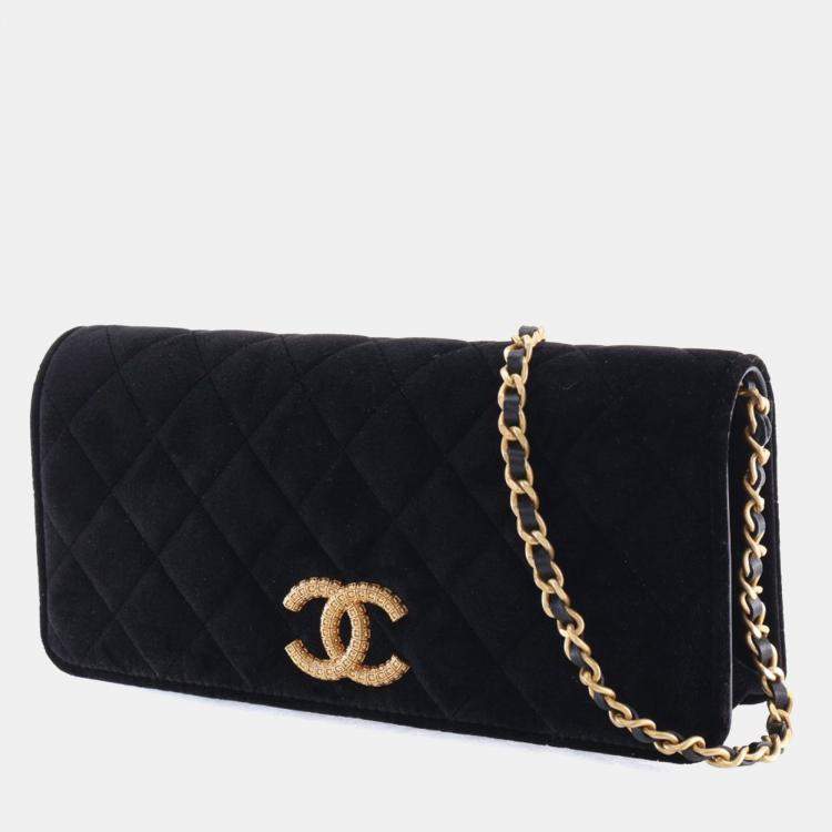 Pre Owned Chanel Small Velvet East West Clutch On Chain
