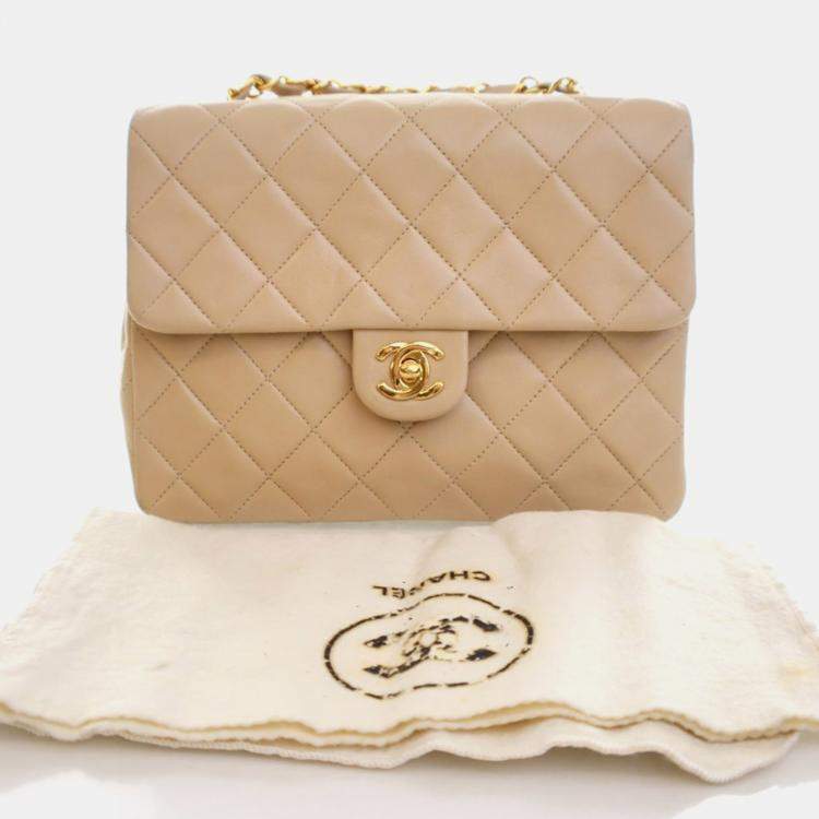 Pre Owned Chanel Vintage Small Lambskin Square Classic Flap Bag