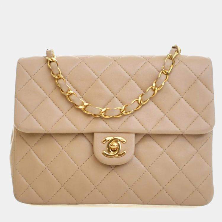 Pre Owned Chanel Vintage Small Lambskin Square Classic Flap Bag