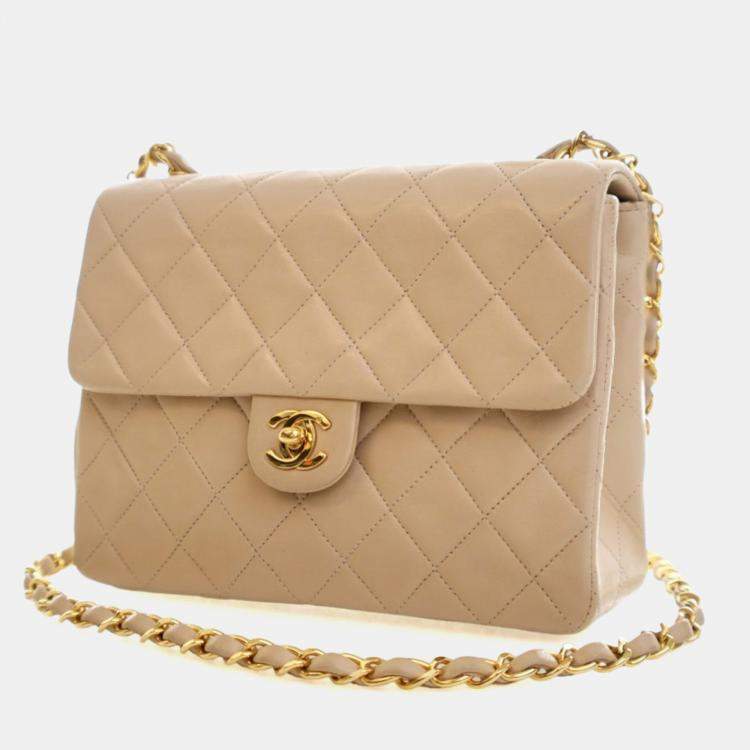 Pre Owned Chanel Vintage Small Lambskin Square Classic Flap Bag
