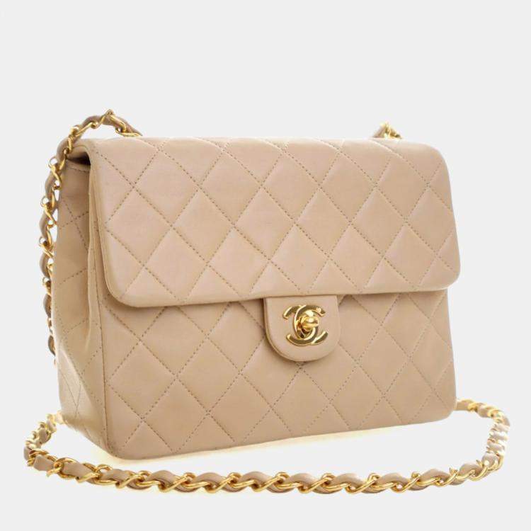 Pre Owned Chanel Vintage Small Lambskin Square Classic Flap Bag
