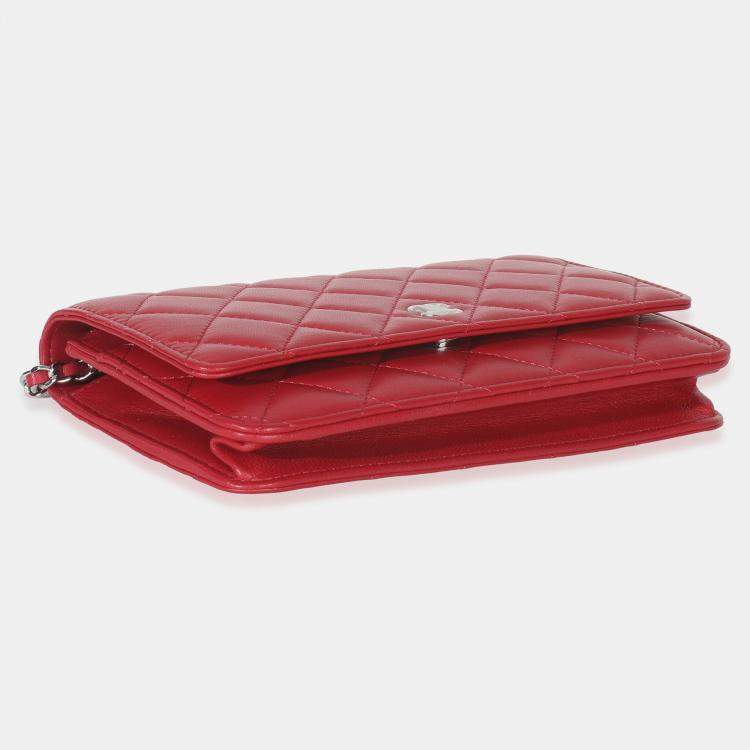Pre Owned Chanel Rouge Red Quilted Lambskin Classic Wallet On Chain