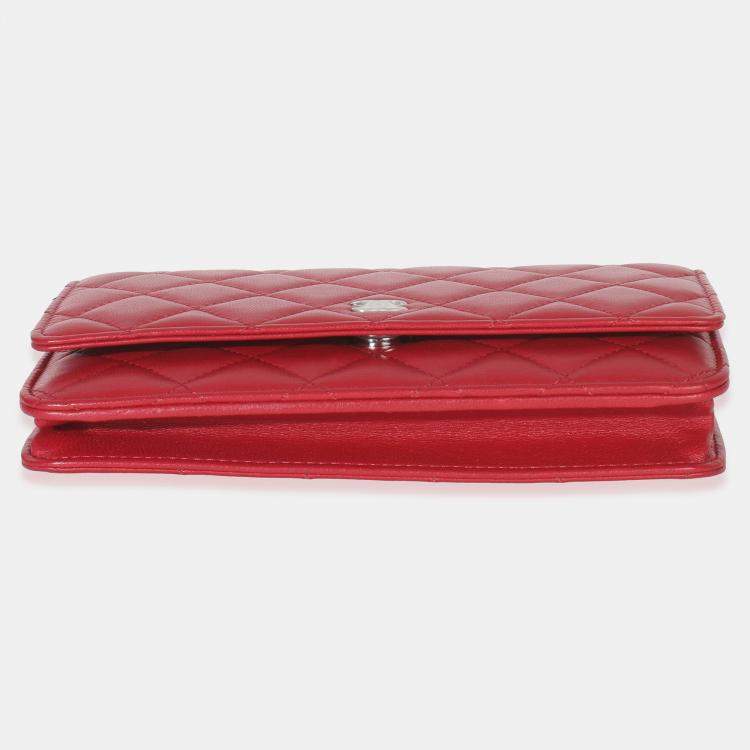 Pre Owned Chanel Rouge Red Quilted Lambskin Classic Wallet On Chain