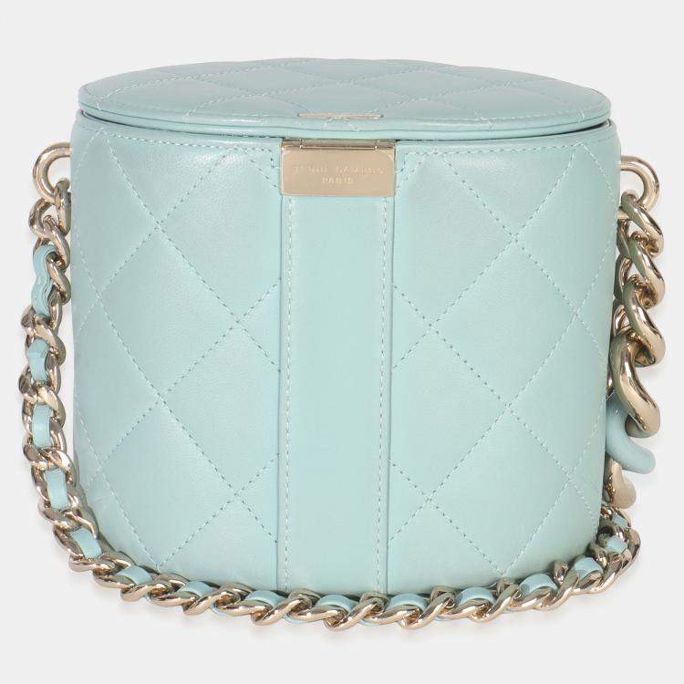 Pre Owned Chanel Light Blue Quilted Lambskin Resin Elegant Vanity Case