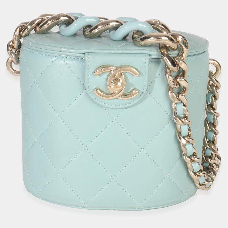 Pre Owned Chanel Light Blue Quilted Lambskin Resin Elegant Vanity Case