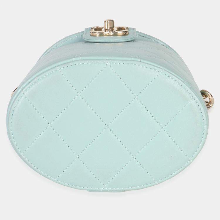 Pre Owned Chanel Light Blue Quilted Lambskin Resin Elegant Vanity Case
