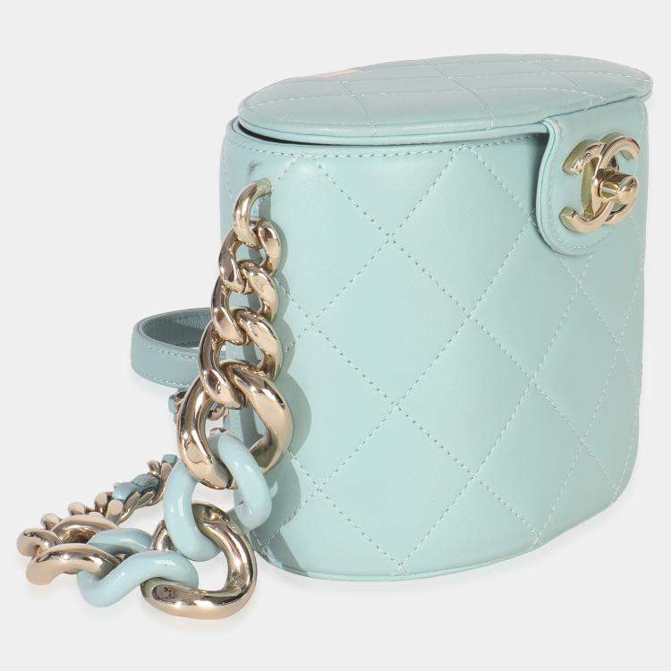 Pre Owned Chanel Light Blue Quilted Lambskin Resin Elegant Vanity Case