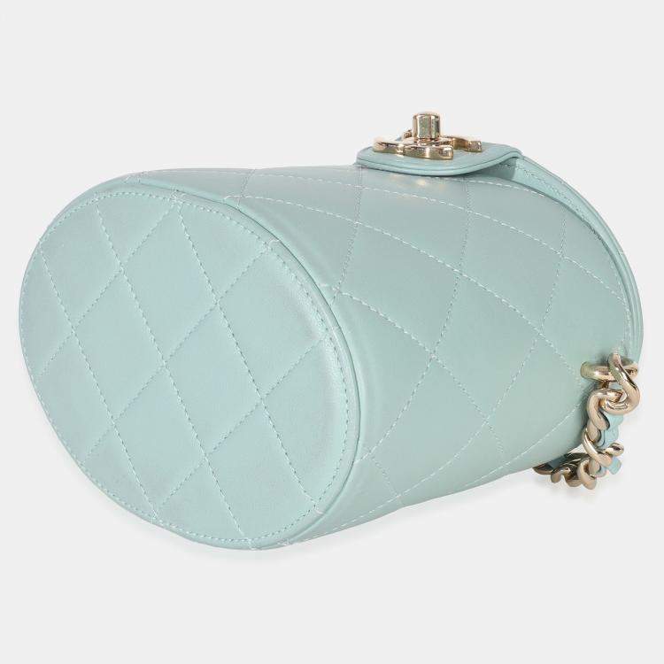 Pre Owned Chanel Light Blue Quilted Lambskin Resin Elegant Vanity Case