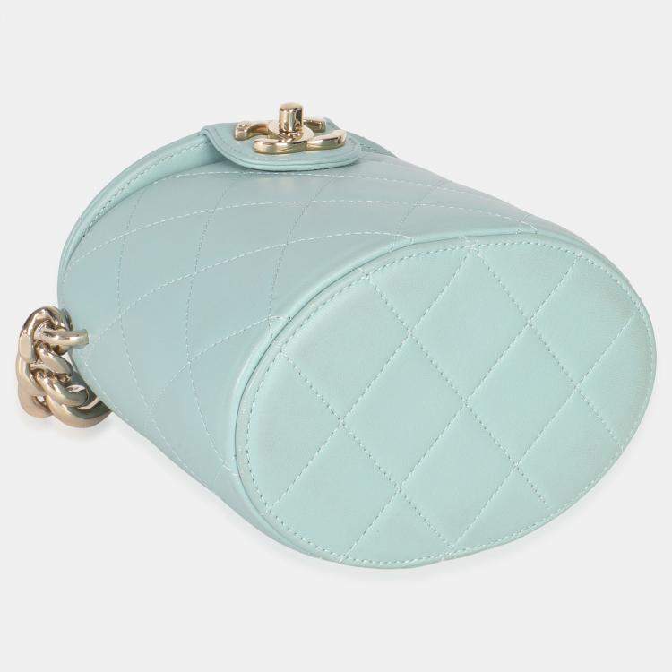 Pre Owned Chanel Light Blue Quilted Lambskin Resin Elegant Vanity Case