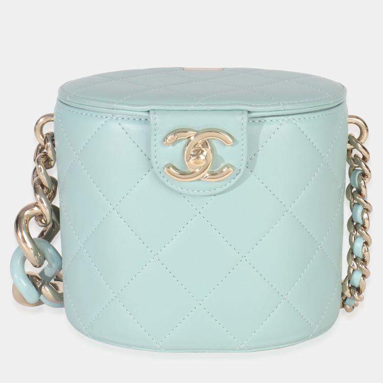 Pre Owned Chanel Light Blue Quilted Lambskin Resin Elegant Vanity Case