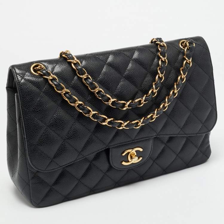 مملوكة مسبقًا Chanel Classic Double Flap Jumbo Black Quilted Caviar Leather Bag
