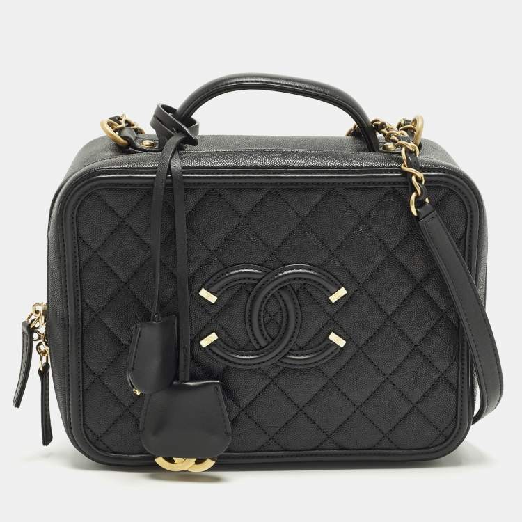 Pre Owned Chanel Filigree Vanity Large Quilted Caviar Leather Bag
