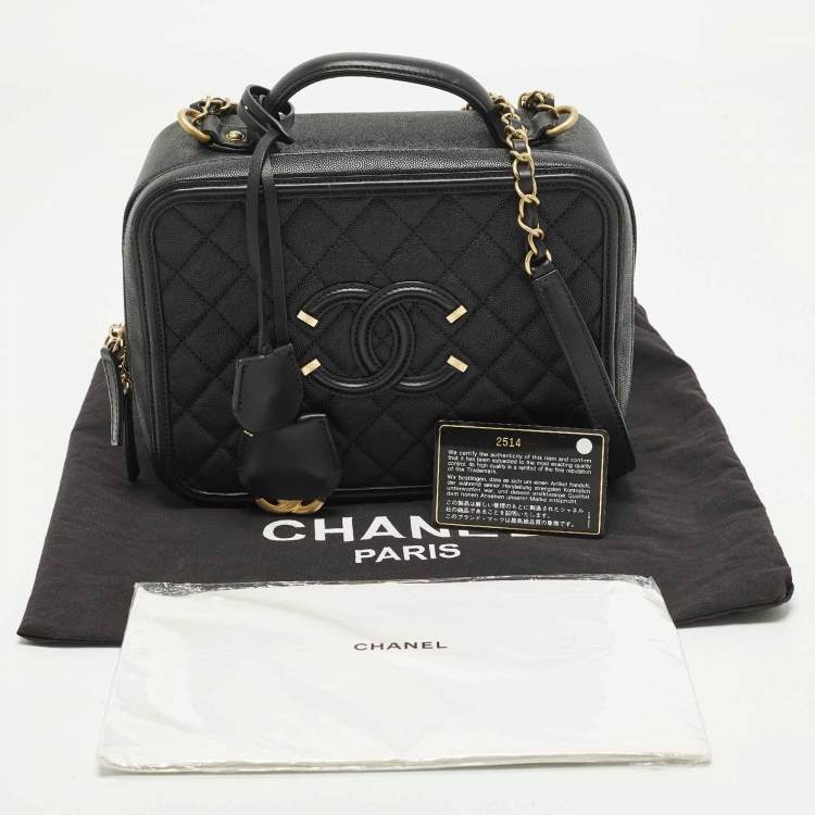 Pre Owned Chanel Filigree Vanity Large Quilted Caviar Leather Bag
