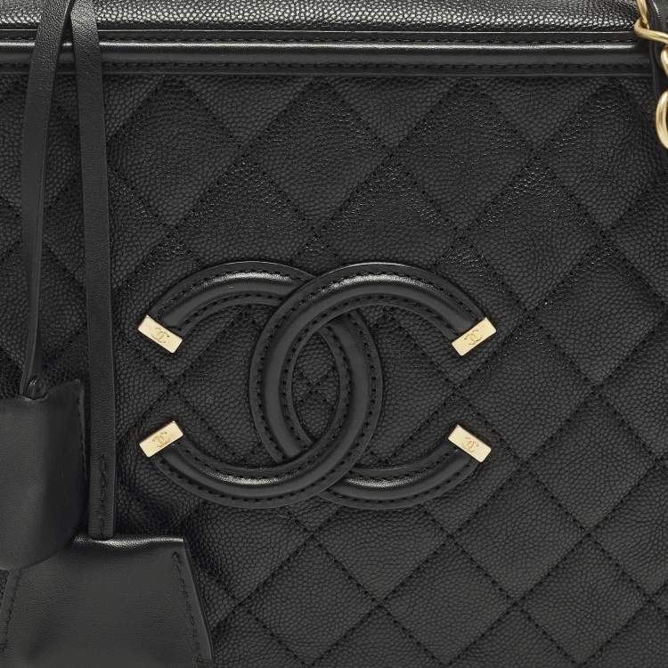 Pre Owned Chanel Filigree Vanity Large Quilted Caviar Leather Bag