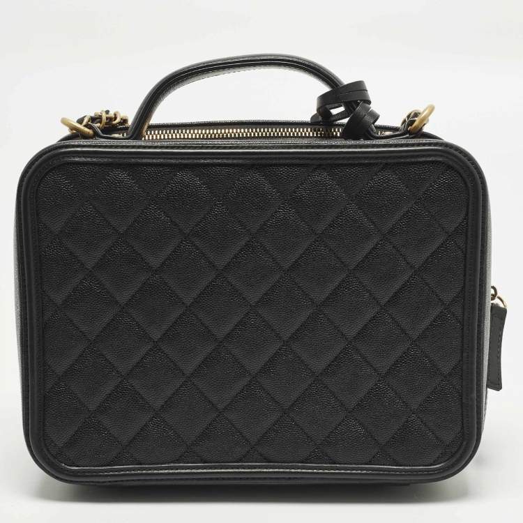 Pre Owned Chanel Filigree Vanity Large Quilted Caviar Leather Bag