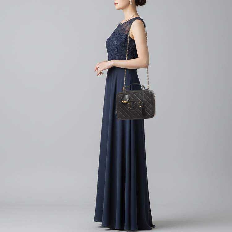 Pre Owned Chanel Filigree Vanity Large Quilted Caviar Leather Bag