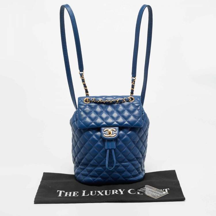 Pre Owned Chanel Urban Spirit Small Blue Quilted Leather Backpack