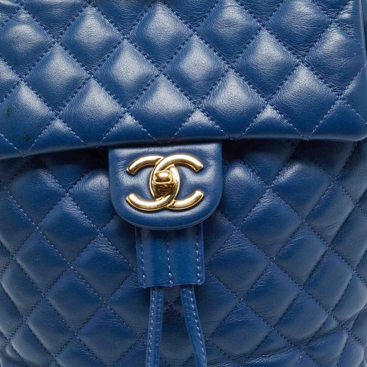 Pre Owned Chanel Urban Spirit Small Blue Quilted Leather Backpack