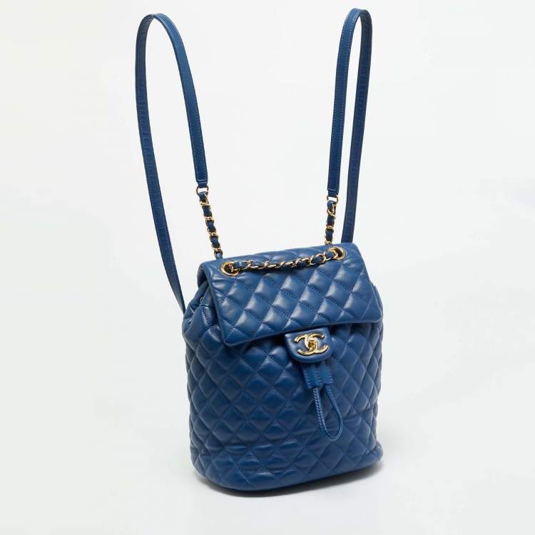 Pre Owned Chanel Urban Spirit Small Blue Quilted Leather Backpack