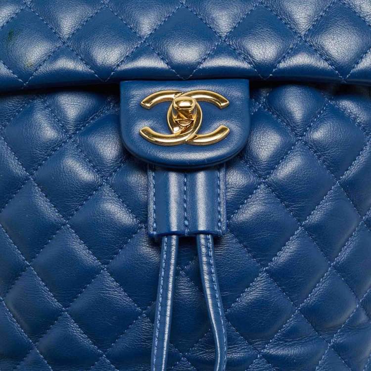 Pre Owned Chanel Urban Spirit Small Blue Quilted Leather Backpack