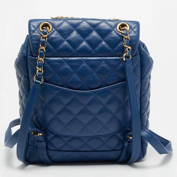 Pre Owned Chanel Urban Spirit Small Blue Quilted Leather Backpack
