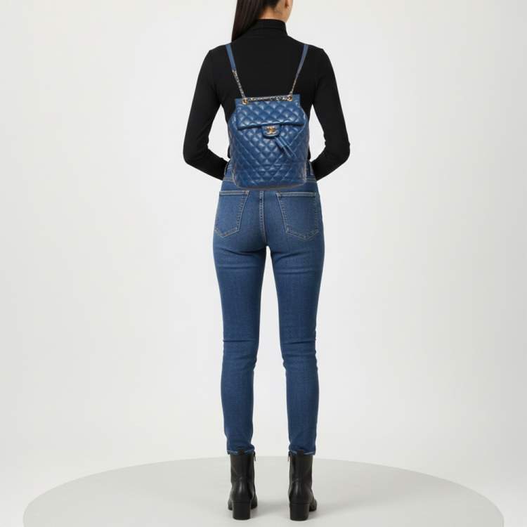 Pre Owned Chanel Urban Spirit Small Blue Quilted Leather Backpack